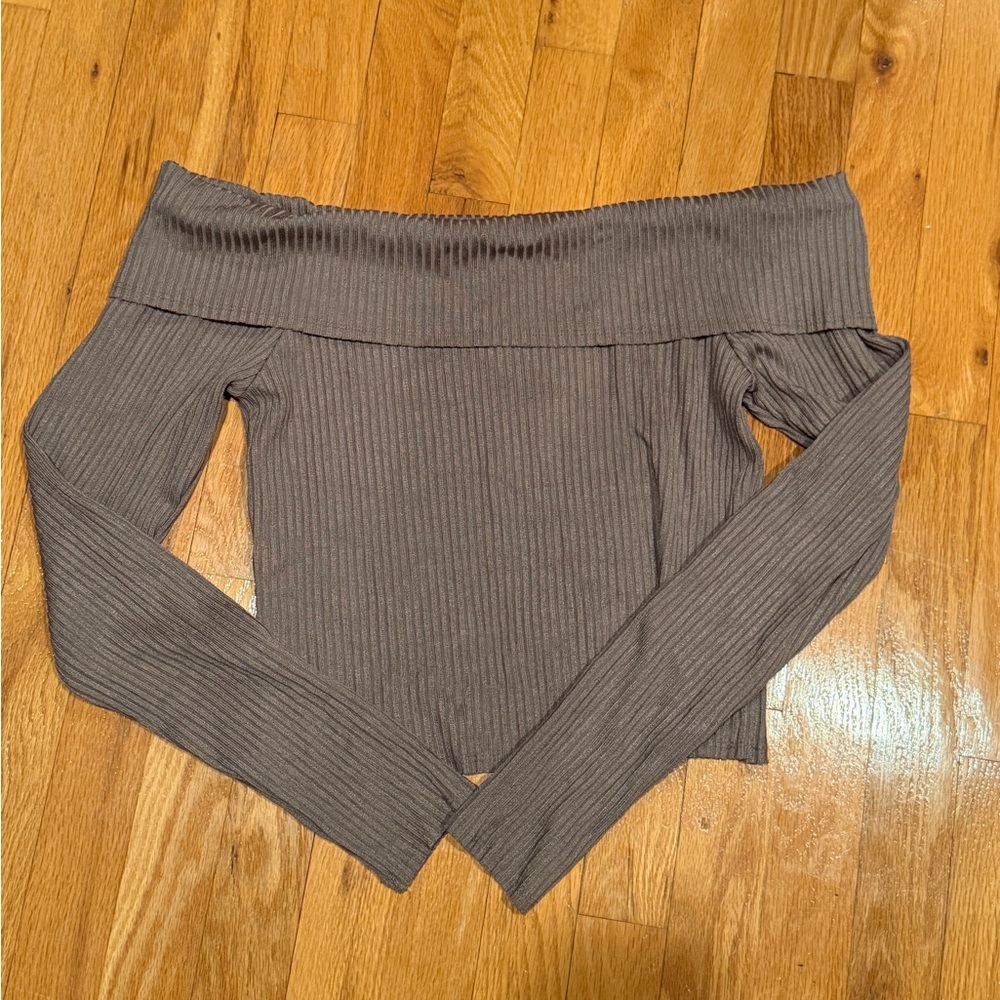 Wild Fable Light Brown Off-the-Shoulder Sweater